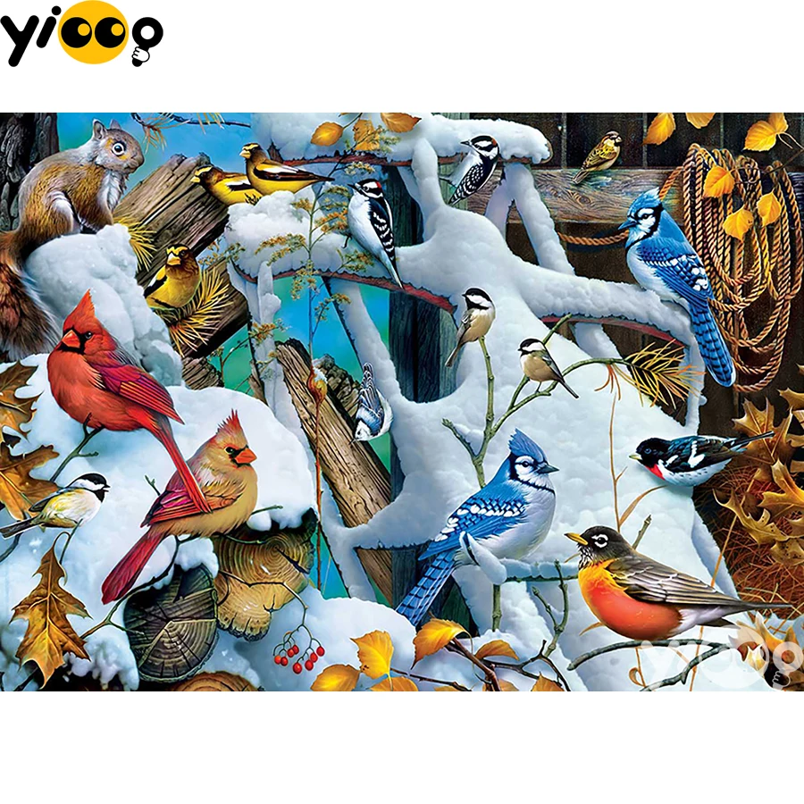 

Full Square/Round Drill Diamond Painting Cross Stitch Embroidery Birds in Snow Rhinestone Mosaic Home Decor Gift BX1748