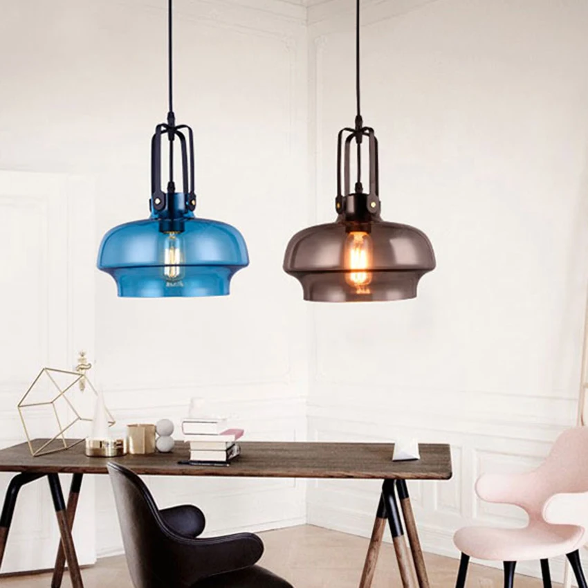 Nordic Creative LED Single Head Color Glass Pendant Lights Lighting American Retro Industry Cafe Bedroom Lamp Deco Light Fixture | Освещение