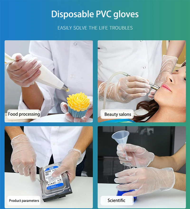 

Universal Transparent Disposable PVC Gloves Dishwashing Kitchen Clean Latex Rubber Garden work Mittens Gloves for Home Cleaning