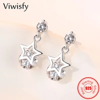 viwisfy creative star jewelry girl gift crystal real 925 sterling silver stud earrings for woman vw21022