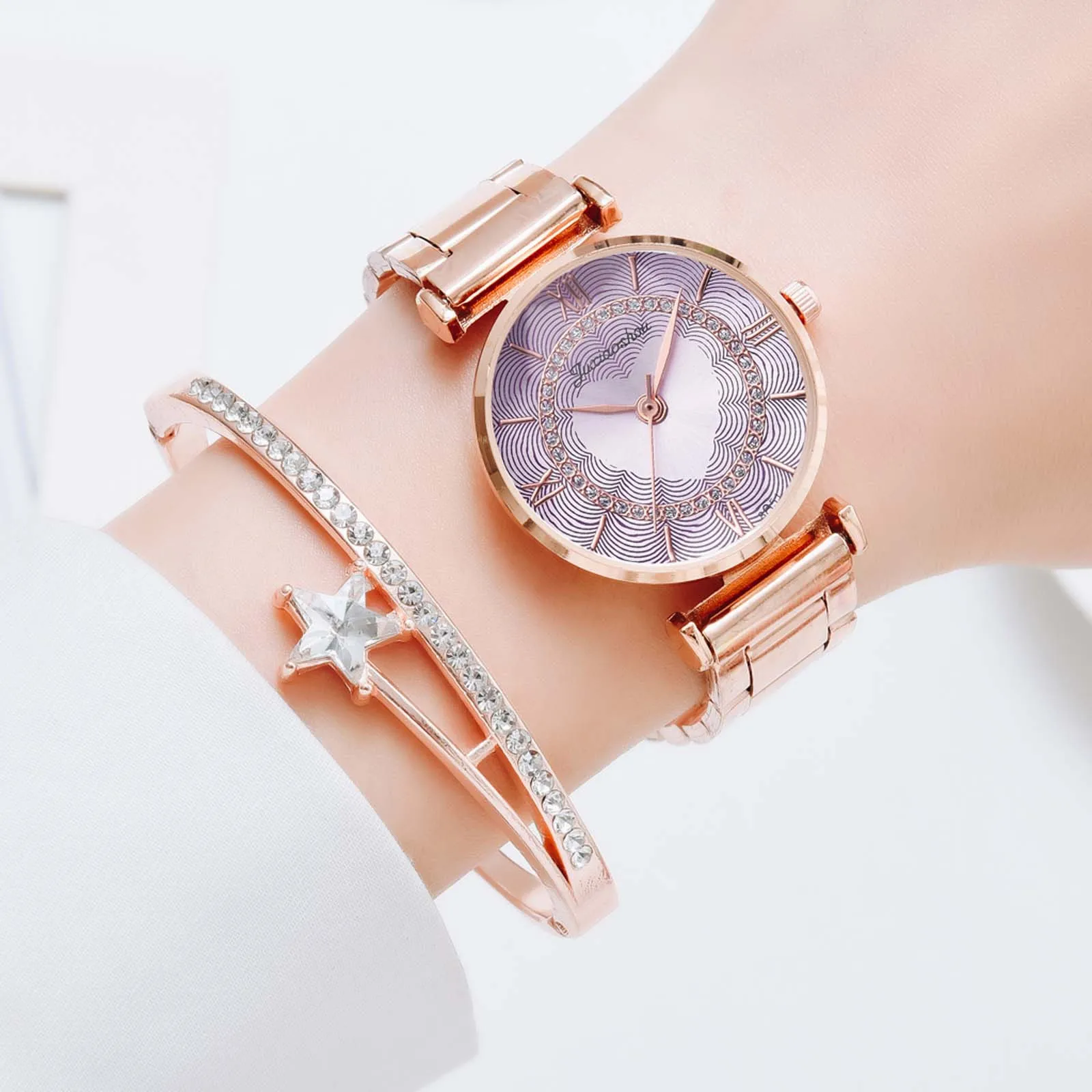 

Ladies Bracelet Watch Set Fashion Ladies Diamond Steel Band Watch Elegant Geometric Bracelet Watch Set Valentine's Day Gift X*