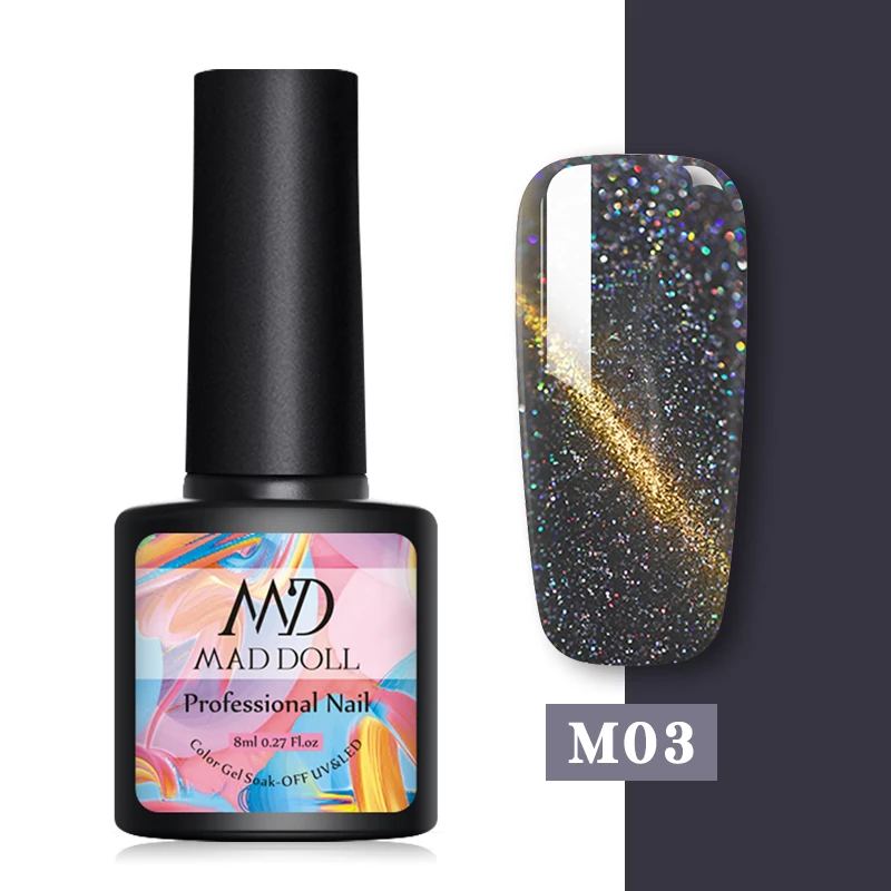 M03 MAD DOLL 8 мл Гель-лак для ногтей с эффектом «кошачий глаз» Магнитный впитывающий УФ гель-Лаки звездное небо нефритовый эффект лак черная основа необходимый маникюр декор - Цвет: M03