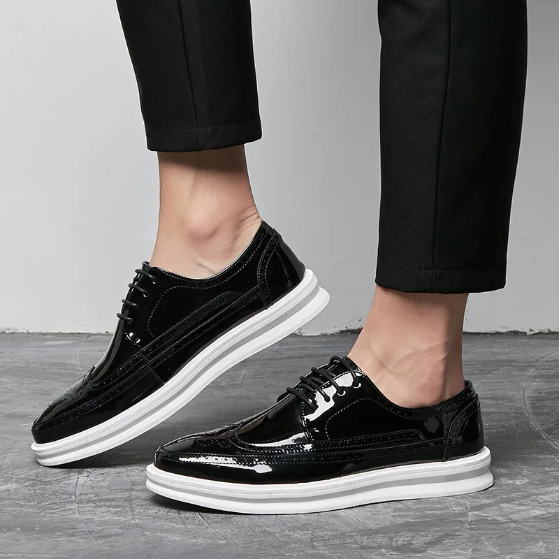 Мужские Роскошные модные свадебные вечерние платья из лакированной кожи обувь