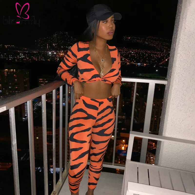 Сексуальные Женский комплект 2 шт. комплекты Клубные наряды с принтом зебры