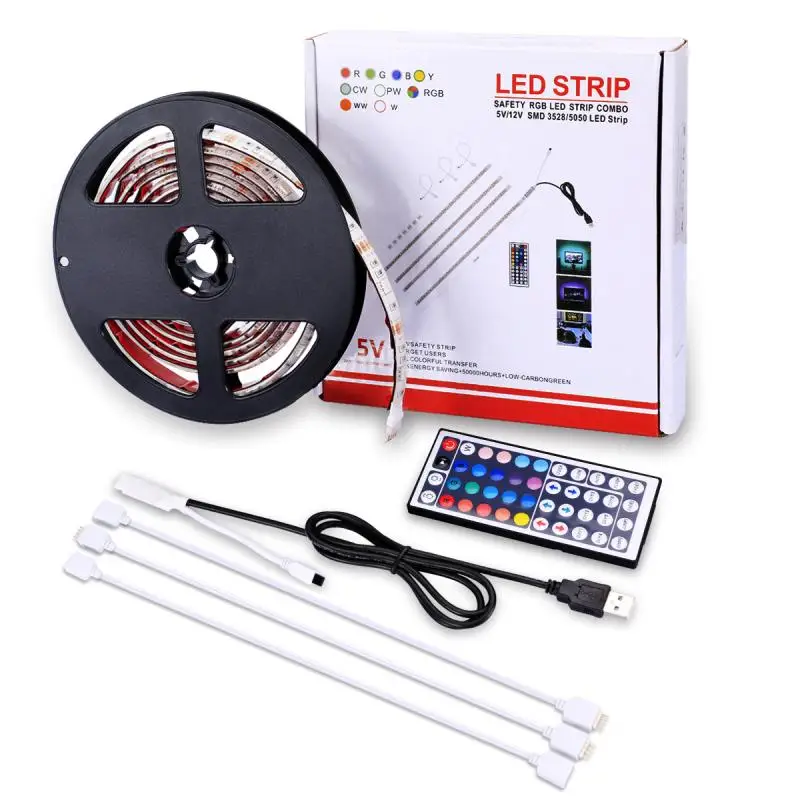 

5050 SMD LED Strip Light Remote Controller Adapter 4 Strips For Party US LED Strips Lights Flexible Lamp RGB Color Ligt HWC