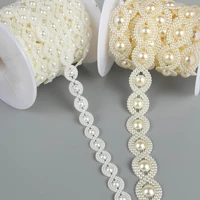 1 2yards abs elegant double cotton line imitation pearls beads chain trim garland for wedding christmas party cake decoration