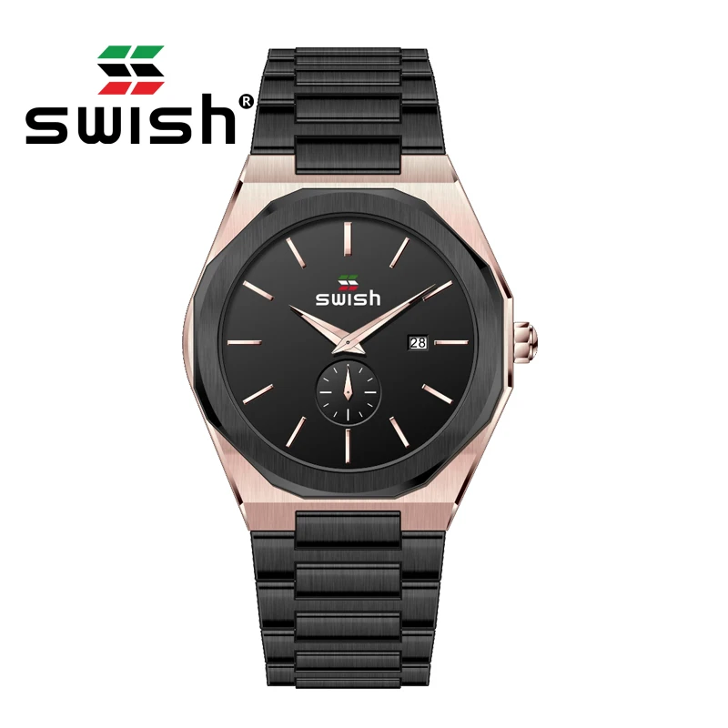 SWISH мужские водонепроницаемые часы 2020 кварцевые из нержавеющей стали золотые