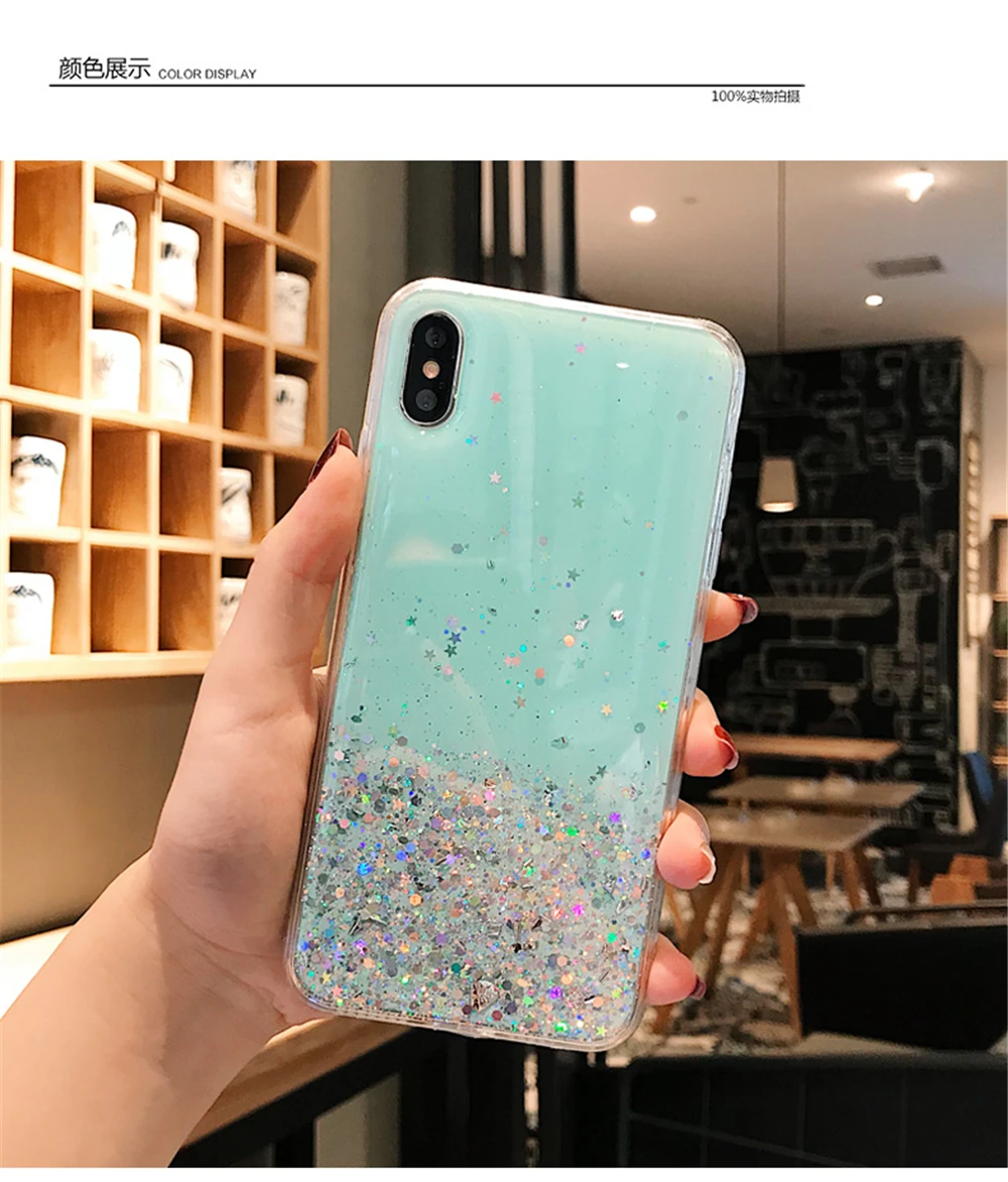 Glitter Bling Star Sequins Case For iPhone 8 7 Plus 7p 6 S 6s Clear Transparent Cases For iphone X XR XS MAX 10 Soft TPU Cover