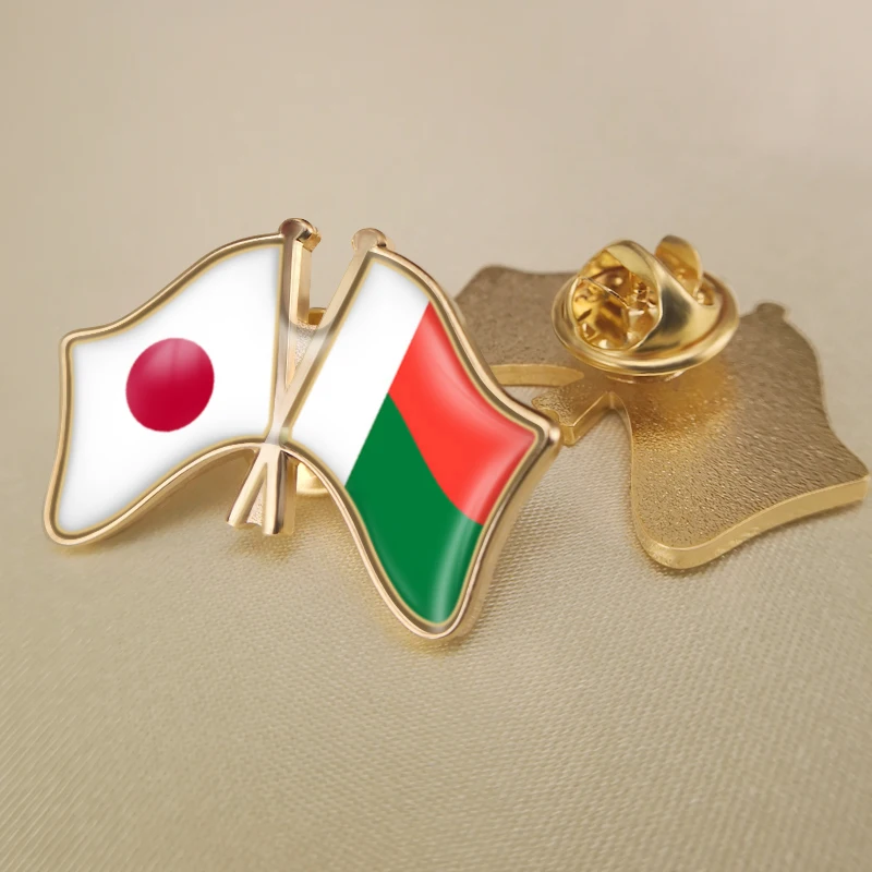 

Japan and Madagascar Crossed Double Friendship Flags Lapel Pins Brooch Badges