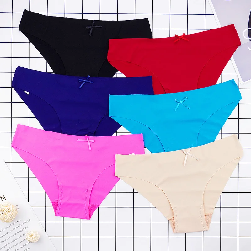 

NEW Panties for Women Seamless Panty Silk Solid Underwear Sexy Seamless Low Waist Briefs Woman Underpants 6pcs/pack