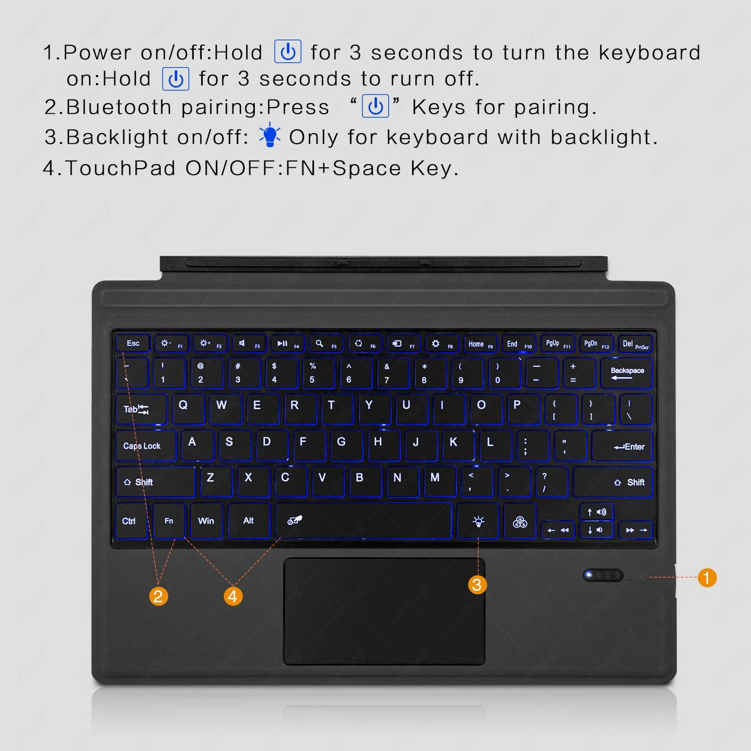 for microsoft surface pro 3 4 5 6 7 turkish arabic hebrew russian spanish italian tablet wireless backlight touchpad keyboard free global shipping