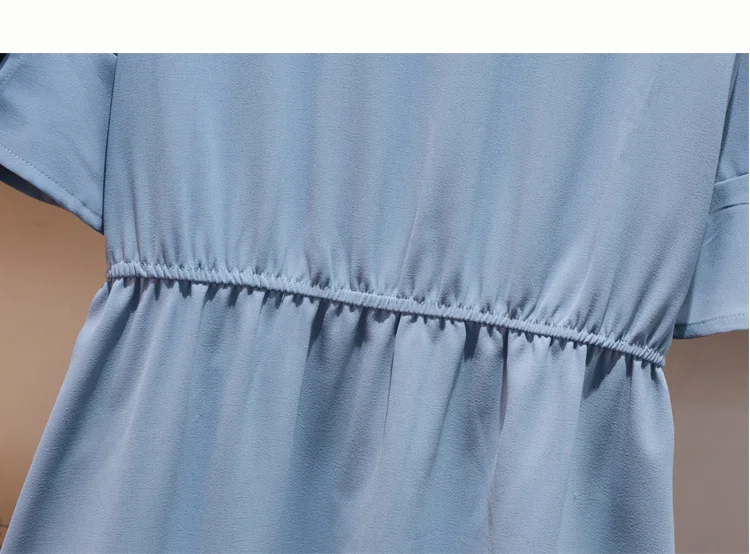 

Blue Women Suits Summer New Beaded Short Sleeve Long Tshirt Dress and Elastic Waist Lace Mesh Patchwork Skirt 2PCS Set