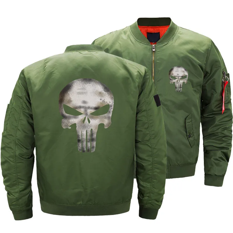 New Punisher No Sweat Skull Logo Black Bomber Jacket Men's Streetwear Windbreaker Pilot Jackets Men Army Green Military Aviator |