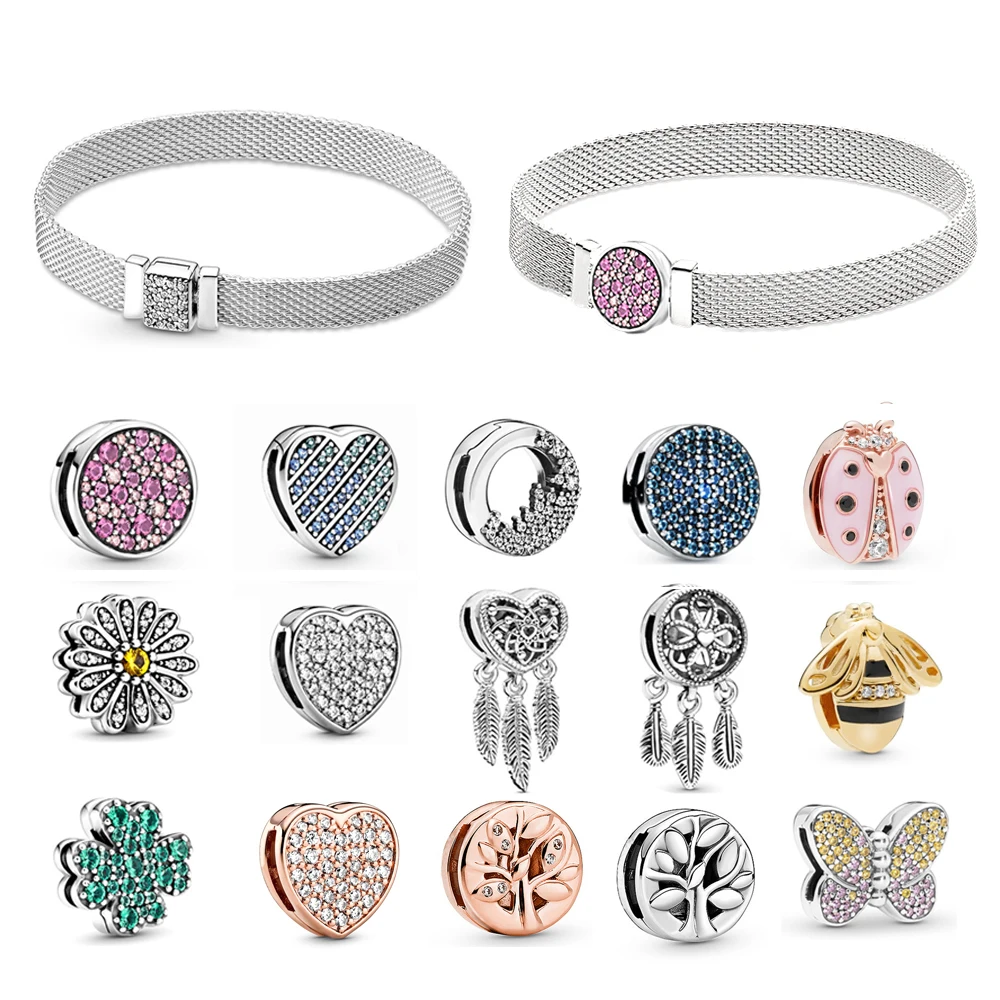 Настоящий Серебряный браслет s925 подходящий оригинальному Шарму серебряного