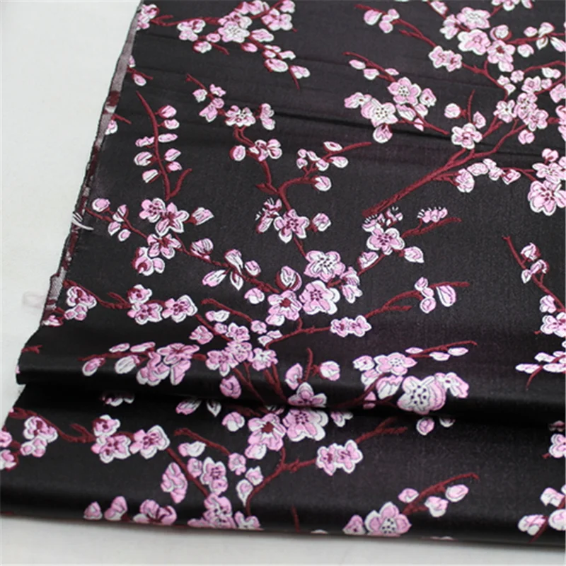 

CF588(Black) 1meter Plum Blossom Chinese Silk Brocade Fabric Cheongsam Clothing Fabrics Silk Satin Plum Fabric For Handmade