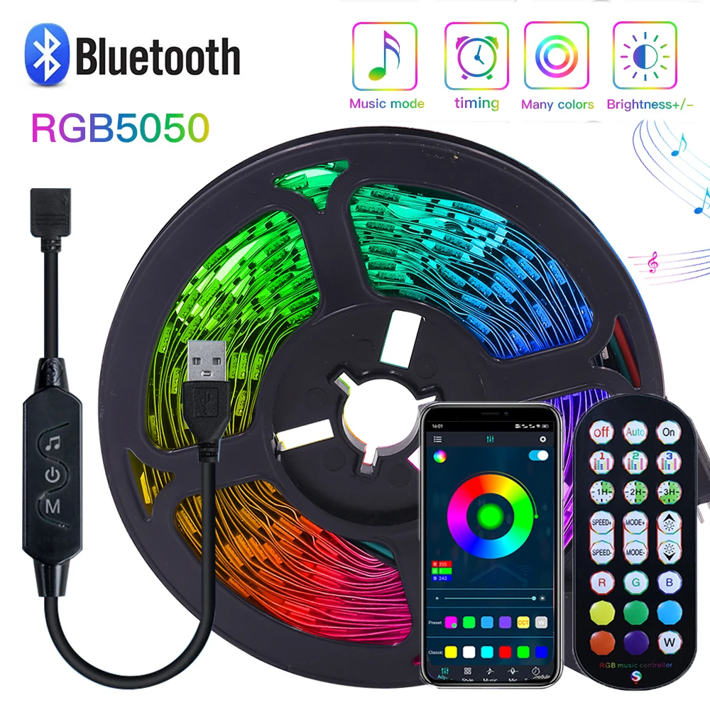 Светодиодная ленсветильник RGB 5050 с питанием от USB водонепроницаемая гибкая лента