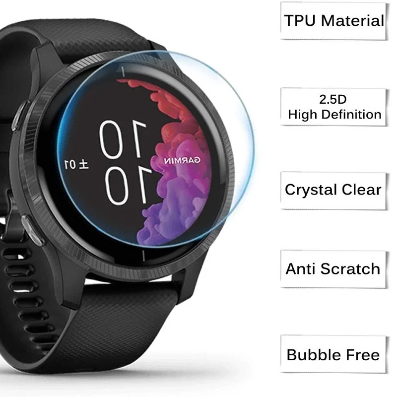 

10PCS TPU Soft Film for Garmin Venu Screen Protector Round Sport Smartwatch Protective Film