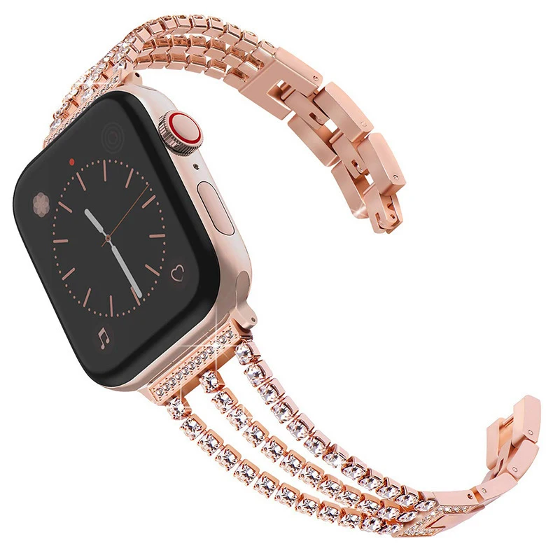 Ремешок со стразами для Apple Watch Series 1/2/3/32/44 мм модный браслет из нержавеющей стали