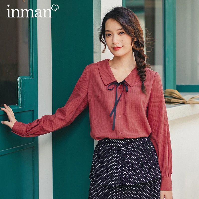 Инман весна осень литературный стиль хлопок галстук бабочка отложной воротник