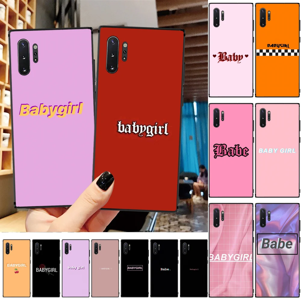 

Babe Babygirl Honey Line Text Art Soft Black Phone Case for Samsung A50 A51 A70 A71 S20 ultra S10 plus Note 10 Pink Color Cover