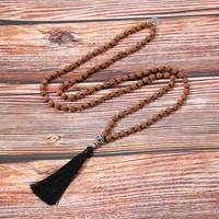 108 mala beads rudraksha gem stones meditation yoga jewelry knotted japamala rosary tassel necklace with tree of life pendant