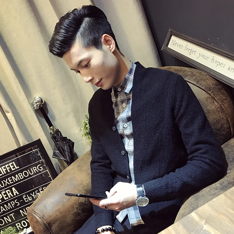 Осень 2020 свитер Мужская одежда весенний тонкий кардиган приталенный вязаный