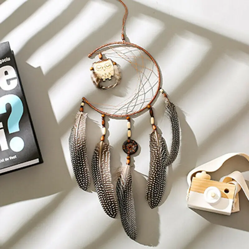 

Dream Catcher With Feathers Wooden Owl Wall Hanging Ornament Home Bedroom Gift