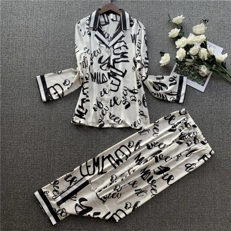 2020 женские атласные шелковые пижамы комплекты со штанами с цветочным принтом