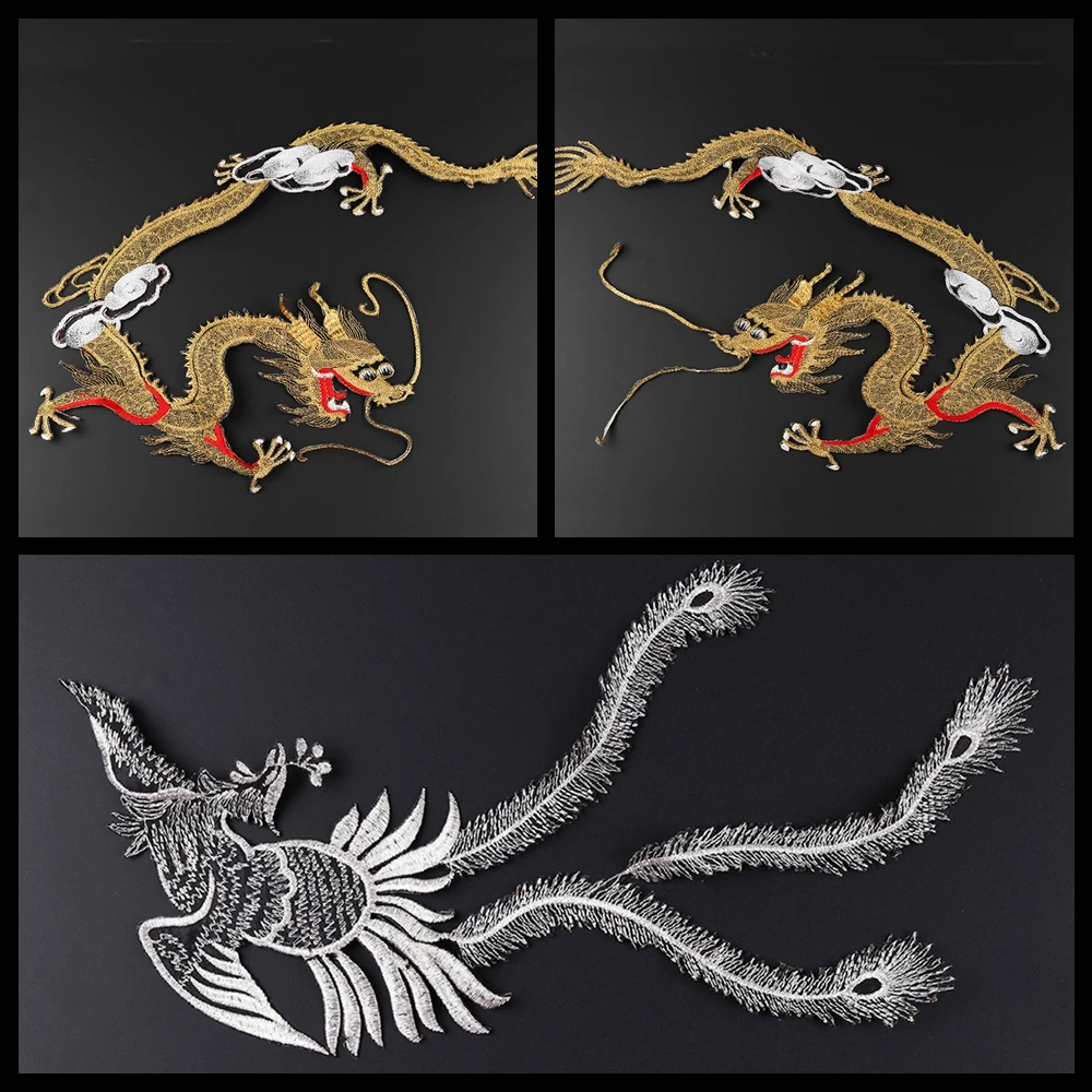 

Dragon Phoenix Patches Embroidered Patch Sew On Garment Appliques Patches for Clothes Cheongsam Wedding Dress Accessory