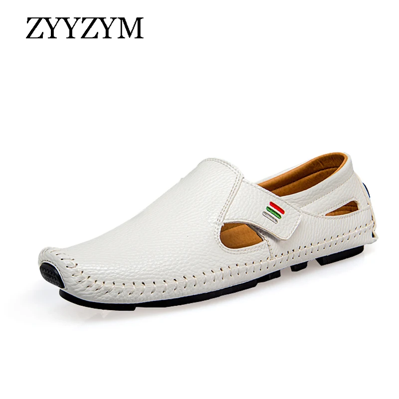 

ZYYZYM Men Loafers Leather Men Casual Shoes Spring Summer White Light Ventilation Breath Men Driving Shoes Slip on Footwear
