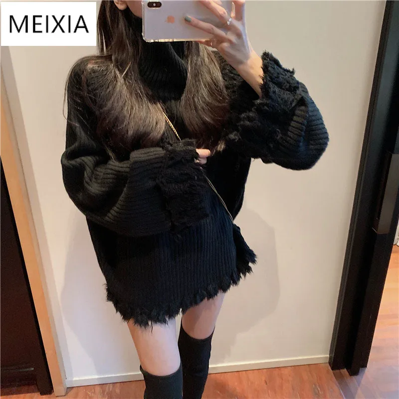 

2020 Women's Sweater Tassel Long Sleeve High Collar Pullover Wear Autumn New Korean Version of Loose Thick Sweater Tops