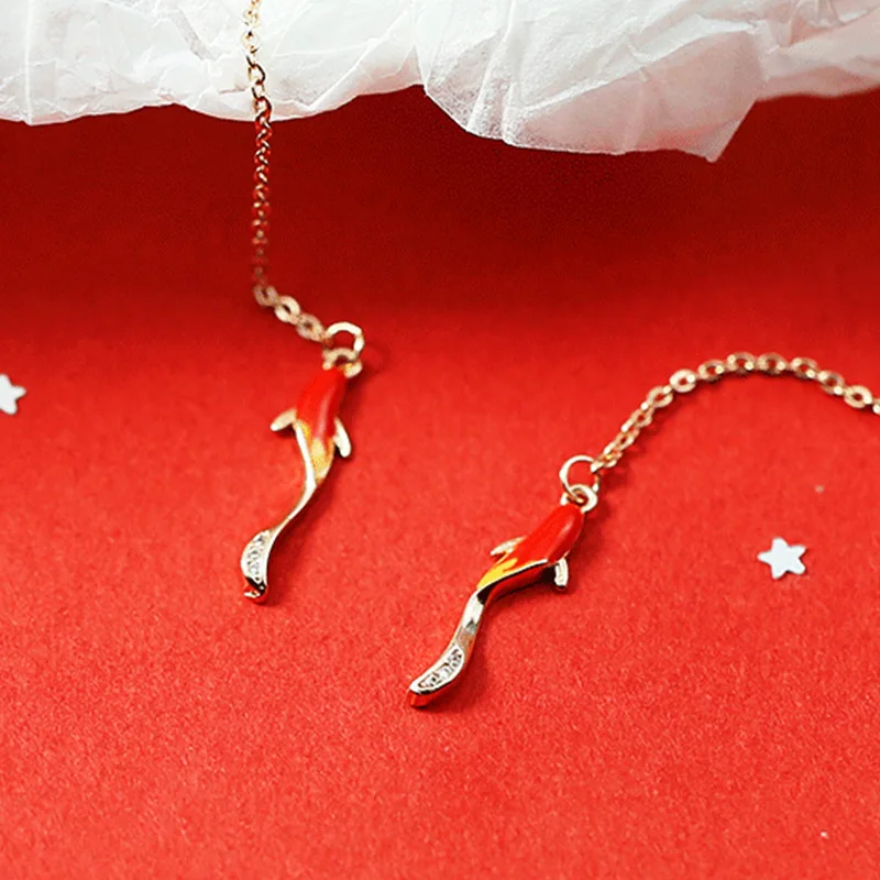 

Wholesale New 925 Sterling Silver Transfer Goldfish Ear line Pendant Earrings