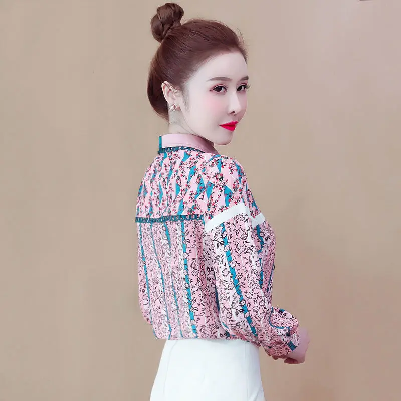 

Spring and autumn floral chiffon shirt women 2021 new style temperament blouse fashion age-reducing small shirt