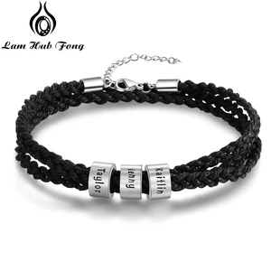 Браслет плетеный веревочный мужской, с бусинами на заказ