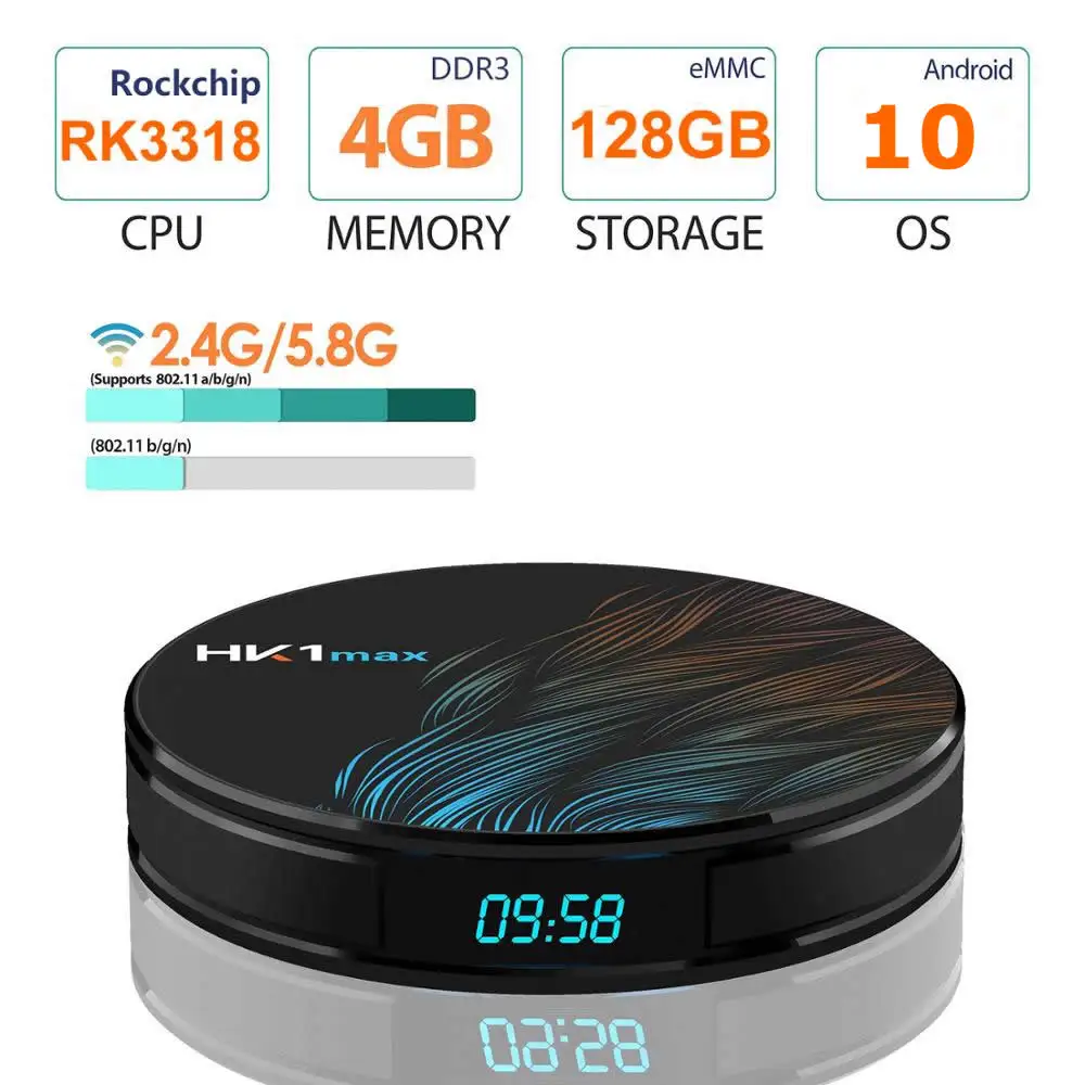 Android 10 Smart TV BOX HK1 MAX RK3318 четырехъядерный процессор 4 ГБ ОЗУ 128 Гб ПЗУ 2 4G/5G двойной WIFI