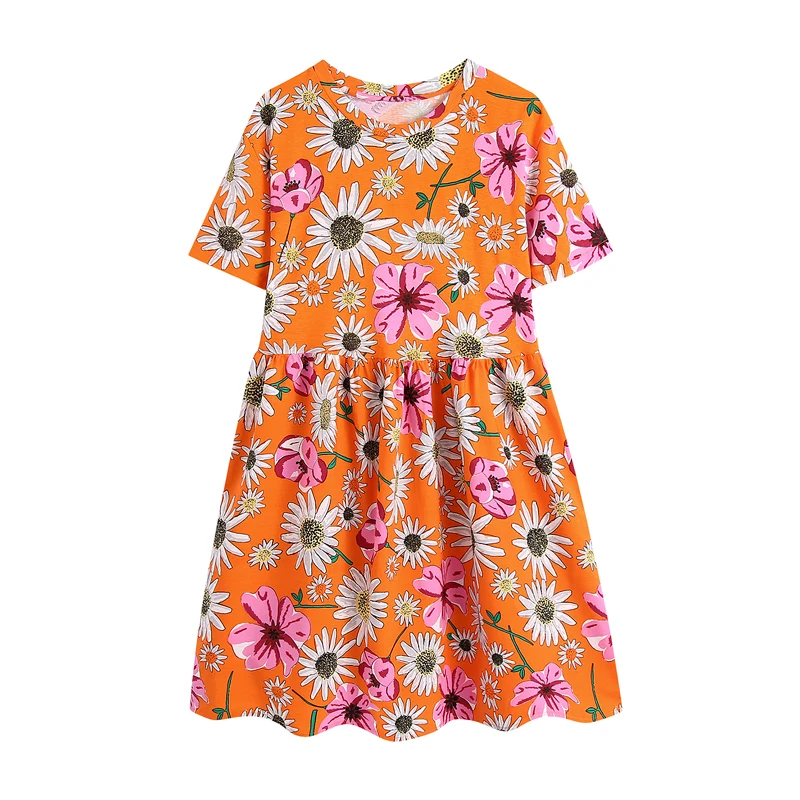 

Women ZA Elegant Sunflower Print pleated mini dress Ladies round neck short sleeves Dresses Chic Sweet summer short Dress XNWMNZ