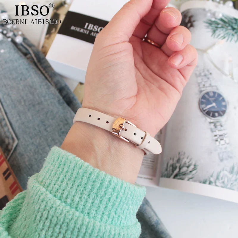 IBSO бренд 8 мм ультра-тонкие кварцевые часы для женщин из натуральной кожи женские часы роскошные женские часы Montre Femme