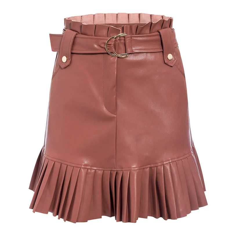 Женская мини-юбка из искусственной кожи плиссированная юбка на осень и зиму пояс