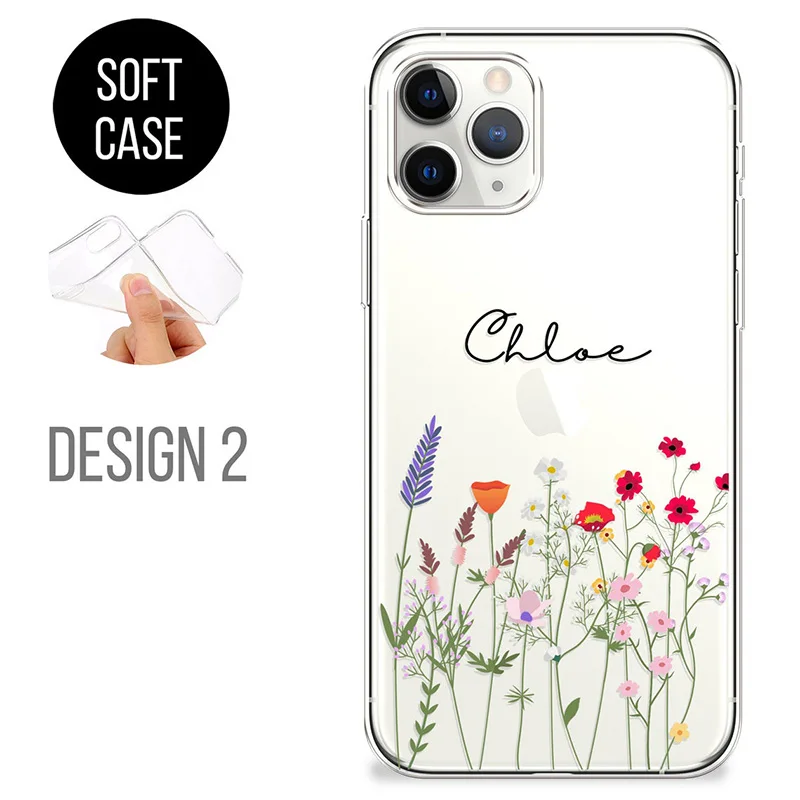 Floral PERSONALISED phone case initials name soft Transparent cover for iphone 13 11 12 14 Pro Max mini SE 7 8 Plus X Xs max Xr