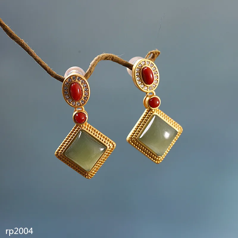 

KJJEAXCMY boutique jewelry New Earrings s925 Silver Thick Gold Plated Women's Hotan Sapphire Stud Earrings