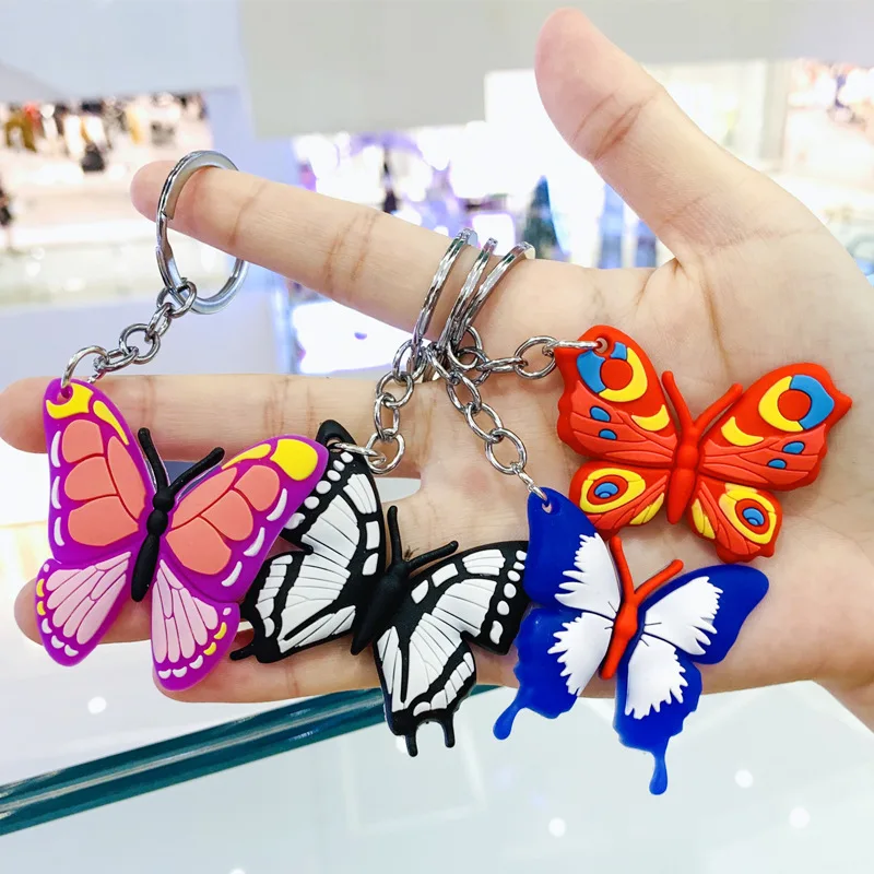 

2020 New Butterfly Keychain Insect Animal PVC Cartoon Keychains Men Car Women Collocation Bag Pendant Keyring Kids Girl Boy Gift