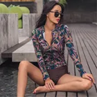 Купальник женский с длинным рукавом, Раздельный купальник на молнии, Танкини с высокой талией, корейский купальный костюм, пуш-ап, для серфинга