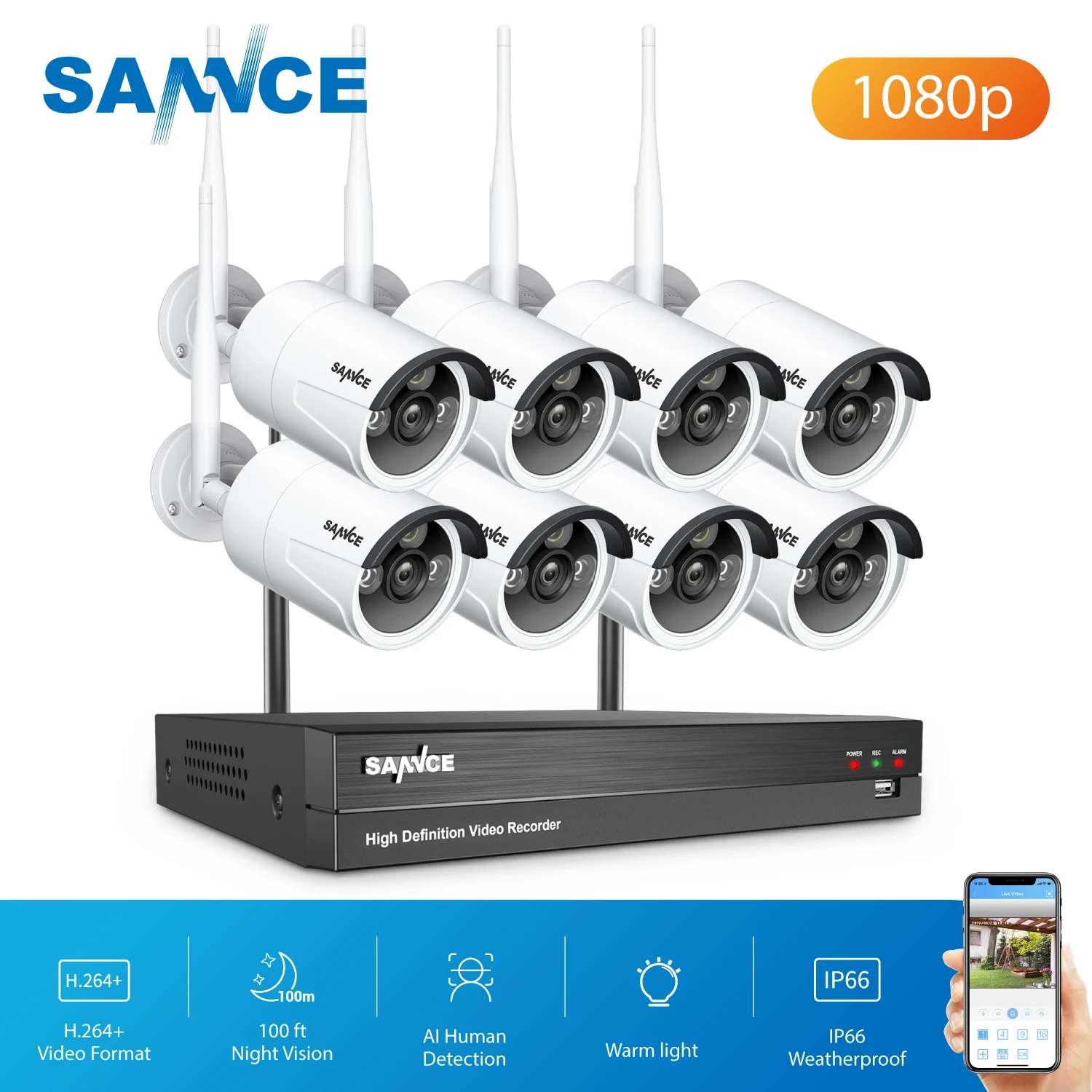 

Беспроводная камера видеонаблюдения SANNCE, 1080P, 1080P, NVR