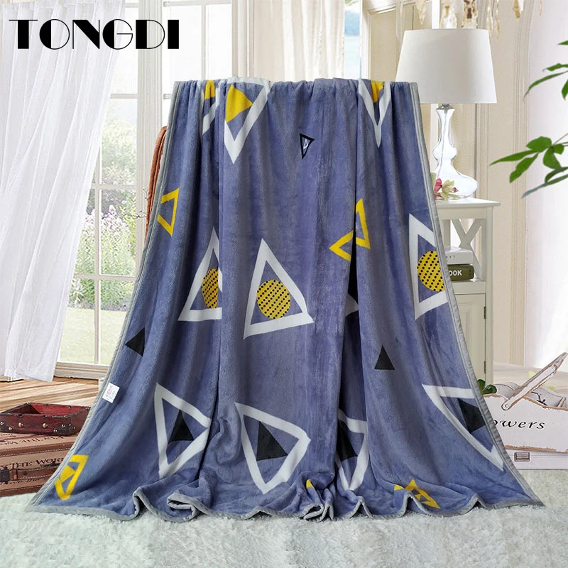 TONGDI утолщенное мягкое теплое флисовое меховое одеяло с принтом зимнее покрывало