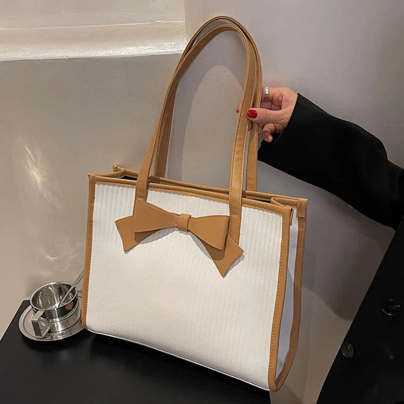 

Вместительная сумка, модная текстурная женская сумка через плечо с бантом, осенняя новая сумка-тоут из искусственной кожи, женские сумки дл...