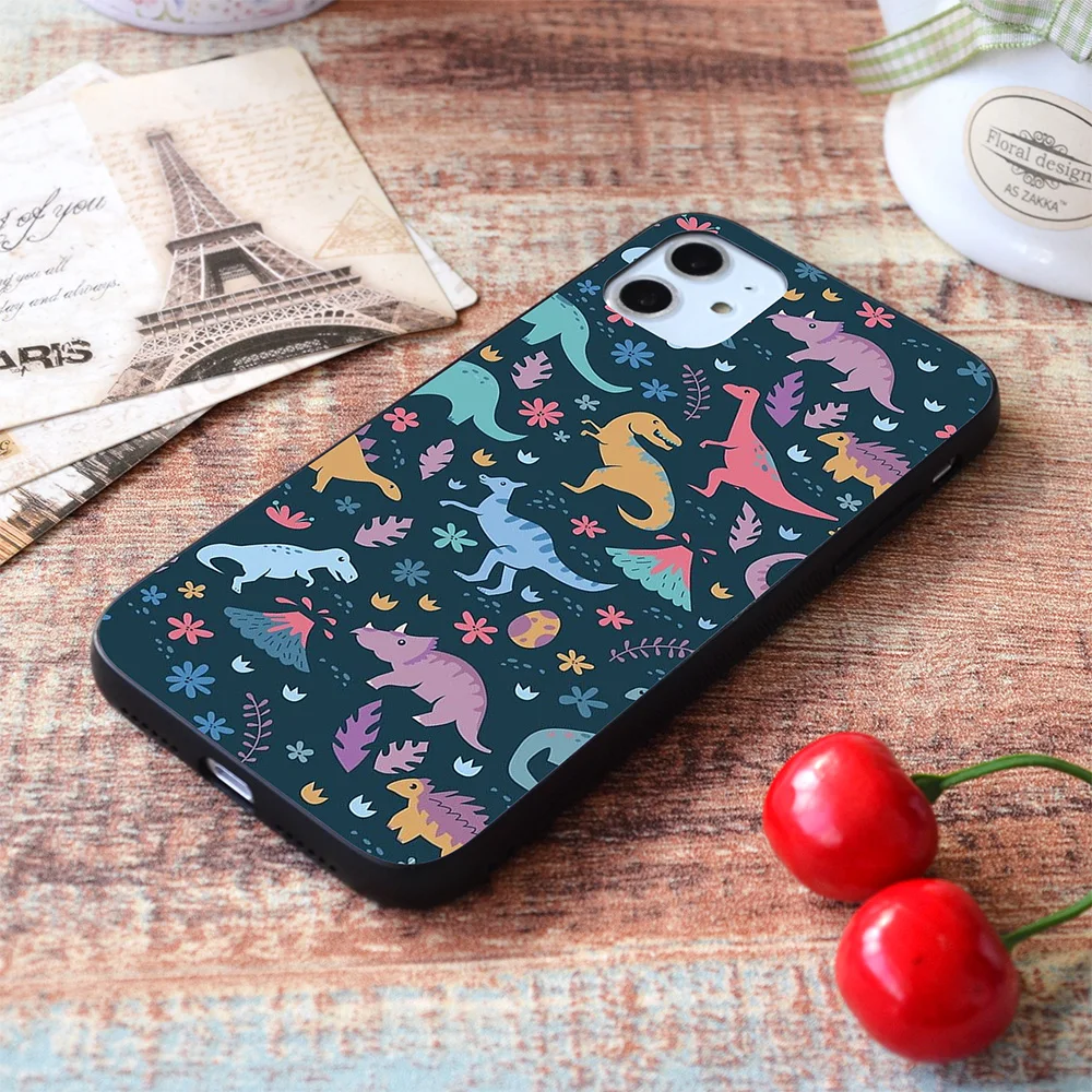 for iphone dinosaur pattern with flowers and volcanoes soft tpu border apple iphone case free global shipping
