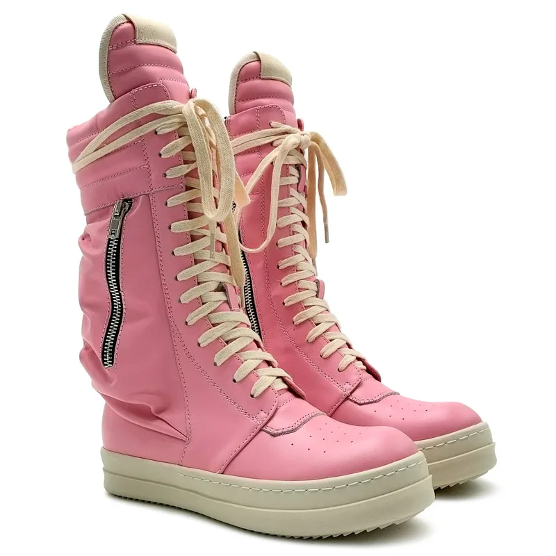 High Street High Top Boots Women Boots Men's Shoes Leather Sneaker Couple...