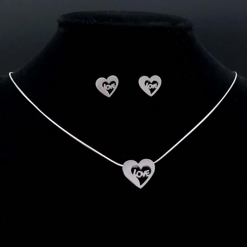 Ожерелье с подвеской из нержавеющей стали серебряная серьга набор цепочка