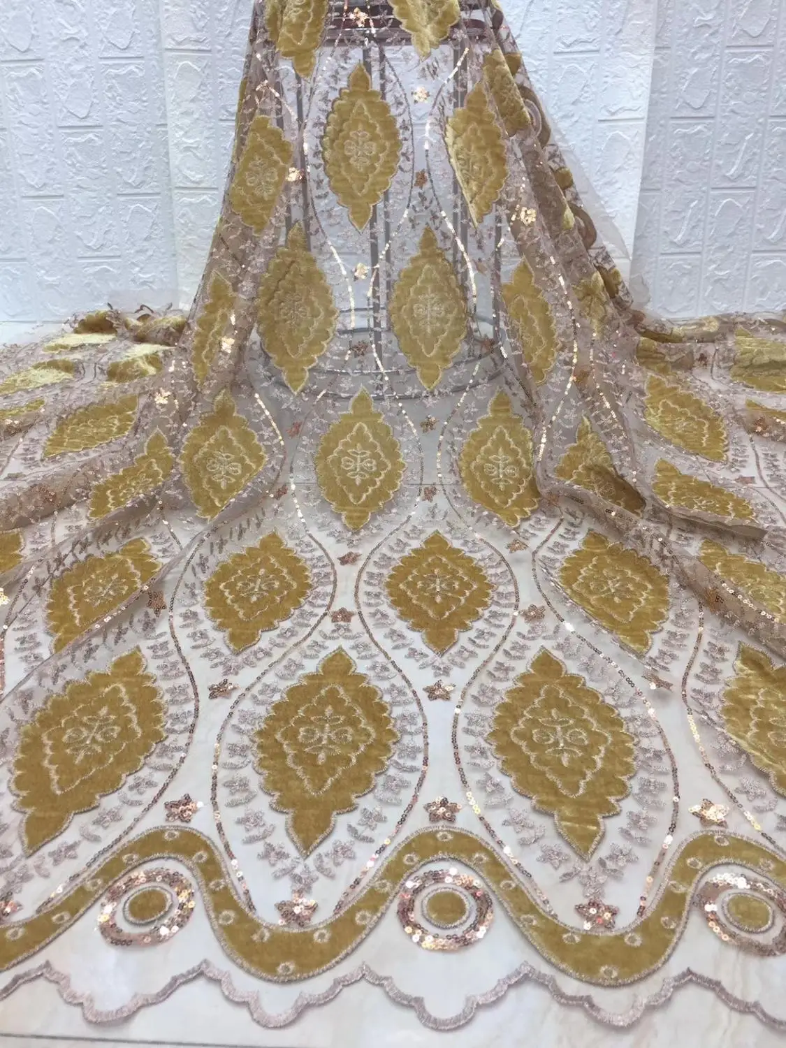 2019 новейший насыщенно голубой французское кружево с бархатной ткани высокого