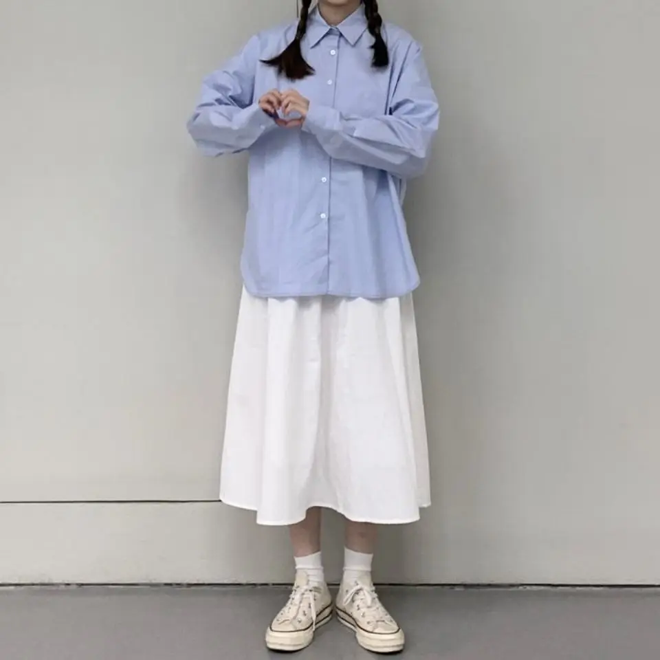 

Women's autumn and Winter Hong Kong style student's high waist medium length slim A-line skirt